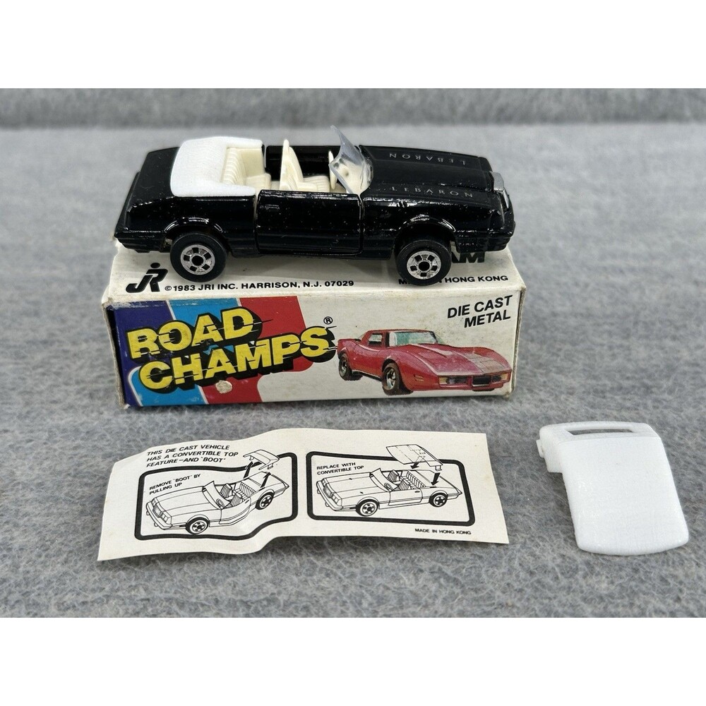 ROAD CHAMPS Vintage 1984 #17 Chrysler Lebaron Black Convertible Diecast Car NOS